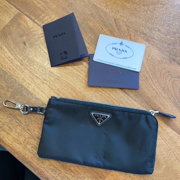 Prada black nylon zipper pouch/wallet/clutch with clip - Picture 1 of 4